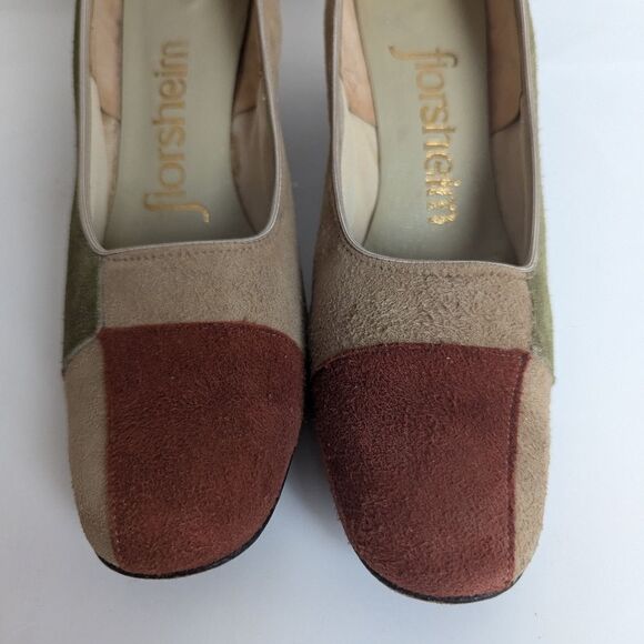 Florsheim Suede pumps patchwork vintage heels block heel round square toe sz 8.5 - Picture 4 of 10